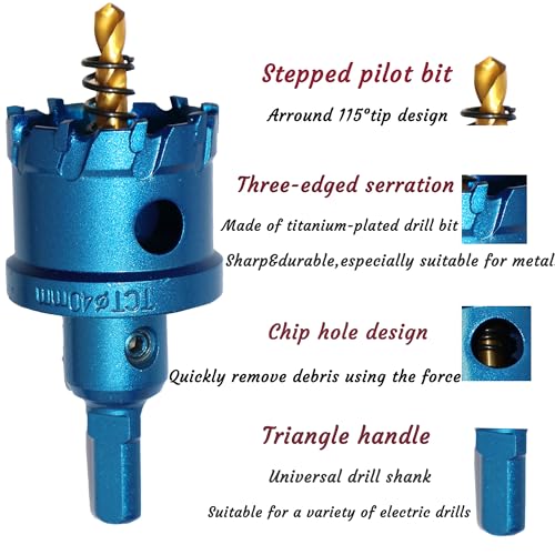 TCT Carbide Hole Saw Kit for Hard Metal 5/8"~2" Carbide Hole Saw with Titanium-Plated Pilot Drill Bit for Metal Such as Iron Stainless Steel Aluminum Alloy Plastic Copper Plasterboard 12PCS