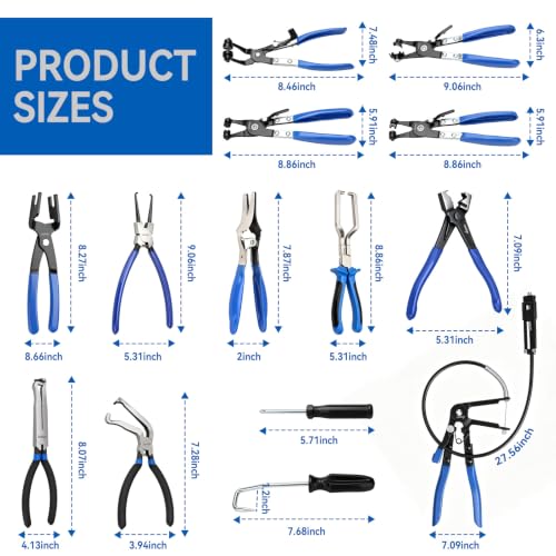 DISEN Automotive Electrical Disconnect Pliers Set 13PCS | Electrical Connector Removal Tool Kit for Car Harness, Fuel Line, Hose, Auto Radiator, with 2 Storage Bags, Blue