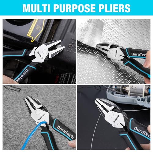 DURATECH 8" High Leverage Linemans Pliers, Side Cutters, Linesman Pliers - size: 8 inch