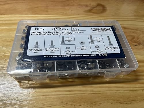 M8-1.25 Flange Bolt & Nut (16/20/25/30/35mm) Kit Stainless 192Pcs - size: SS Metric M8