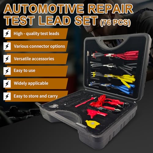 76 Pcs Automotive Circuit Test Lead Kit, Multimeter Test Leads Kit, Electrical Back Probe Kit, Alligator Clip, Acicular Probe, Banana Plug Adapters, Volt Meter Lead (with Carrying Case) - size: 76-piece