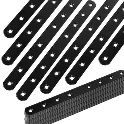 24Pack Straight Brackets Black Mending Plate 10In Metal Brackets for Brace - size: 12 Inch (24 Pack)