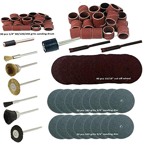 150 Pcs Rotary Power Tool Accessory Kits Set Suit for Dremel 3000 4000 8220-2/28 395 7700-1/15 4000 3/34 Chicago Electric, 1/8" Shank Hobby Clean Polish Sanding Drum Brass Nylon Wheel