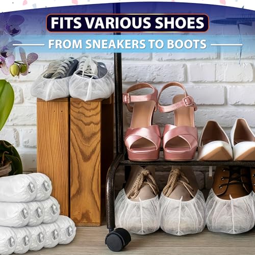 100 Pcs White Shoe Covers Disposable, 50 Pairs Non-Woven for Indoors | Disposable Shoe Covers for Indoors, Stretch Fit Up to 15.7 In, Breathable and Single Use, for Home Use, Cleaning and Tours - style: 50Pairs Disposable White Shoe Covers