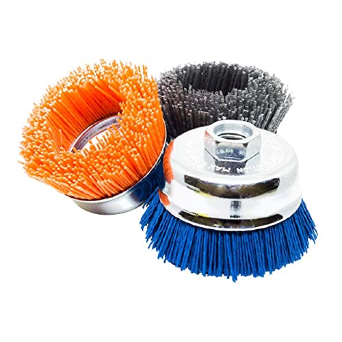 Benchmark Abrasives 3” Nylon Wire Wheel Cup Brush with 5/8"-11 Female Thread, Perfect for Rust or Paint Removal, Sanding, Polishing, Scrubbing, Heavy Grout Removal - (Blue) - color: Blue