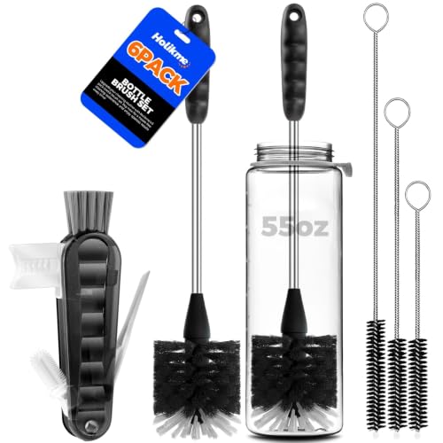Holikme 6 Pack Bottle Brush 14" Stainless Steel Straw Cleaner Brush,Black - color: Black, size: 6Pack