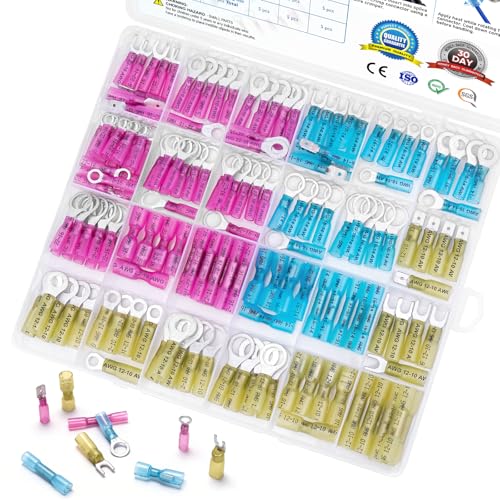 TICONN 160 Pcs Heat Shrink Wire Connectors, Marine Crimp Ring Terminal Kit - style: 160PCS Combo