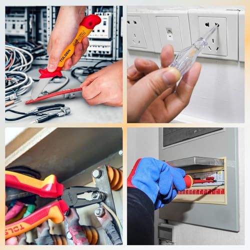 Tolsen 11-Piece VDE Insulated Screwdriver & Pliers Set for Electrician | VDE Insulated, 1000V Rated, Electrician Tool Set, Includes Cable Knife