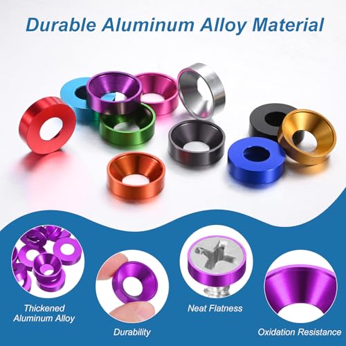 M METERXITY 10-Pack M8 Countersunk Finish Washers, Hole Dia 0.31"/8mm Alloy Aluminum Finish Cup Washer Screw Head Gasket for Industrial/Screw RC/Car/Motorcycle/Mechanical Parts [Purple] - color: Purple