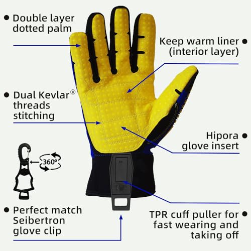 Seibertron High-Vis Series Cut Resistant Reducing Anti-Impact Mechanics Heavy Duty Safety Rescue Oil and Gas Gloves - color: Blue-sdxw En388 4242xp Winter Waterproof+clip, size: Medium (Pack of 1)