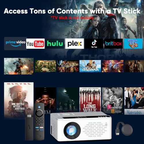 TMY 1080P Mini Portable Projector, 2-way Bluetooth, with 80in Screen