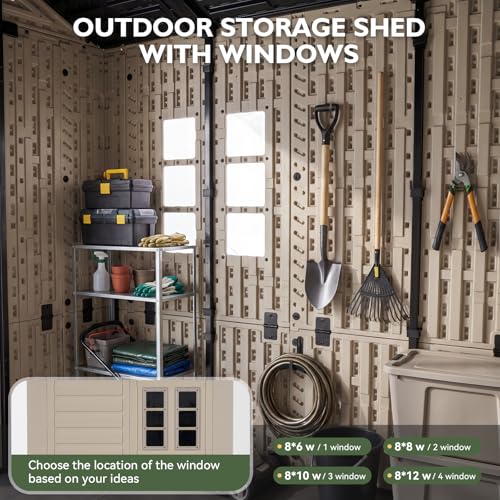 Aoxun 8x6 Ft Outdoor Storage Shed with Floor, Large Resin Outdoor Shed with Lockable Door & Windows, Garden HDPE Sheds for Lawn Tools, Pool Supplies & Bikes - size: 8x6