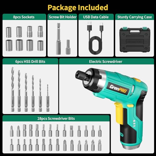 GRENPRO 3.6V Cordless Electric Screwdriver Set 44Pcs LED Light with Case