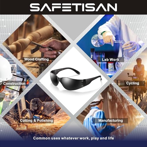 Tinted Safety Glasses Bulk, 24 Pack, Protective Shaded Safety Goggles, UV Protection Sunglasses, Scratch & Impact Resistant Dark Smoke Lense | Perfect for Construction, Shooting, Lab Work - color: 24pk-black Tinted