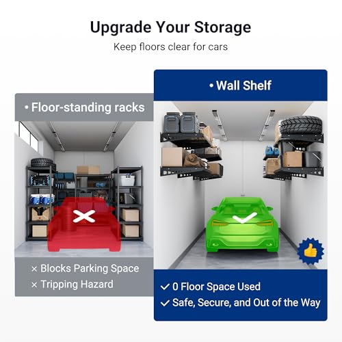 FLEXIMOUNTS 2x4ft Garage Storage, 4 Pack Garage Wall Shelving, Black - size: 4 pack-2x4 ft