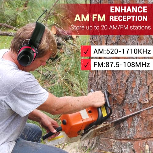 Bluetooth 6.0 AM FM Radio Headphone,Earmuff for Mowing,Construction - color: Red