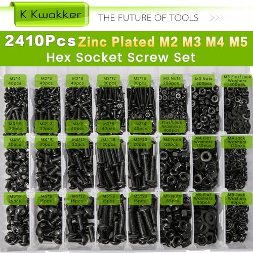 2410Pcs M2 M3 M4 M5 Nuts and Bolts Assortment Kit 4MM to 20MM Upgraded Zinc Plated Hex Button Head Cap Metric Machine Screws, 10.9 Alloy Steel Bolts and Nuts Kit w/Lock Washers for Screws - size: M. M2 M3 M4 M5