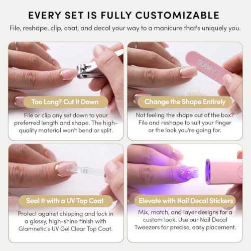 Glamnetic Press On Nails - Short Almond, Velvet Fake Nails 30 Pc Full Kit - color: 3Z - Not Your Cinder-Ella