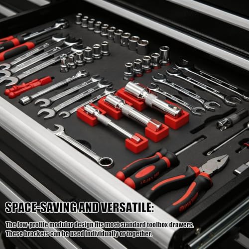 Magnetic Socket Extension Holder Set 3-Piece ratchet Organizer for 1/2", 3/8", and 1/4" Drive Extensions, Professional Garage Drawer Storage with Strong Magnetic Base, Red (Red) - color: Red