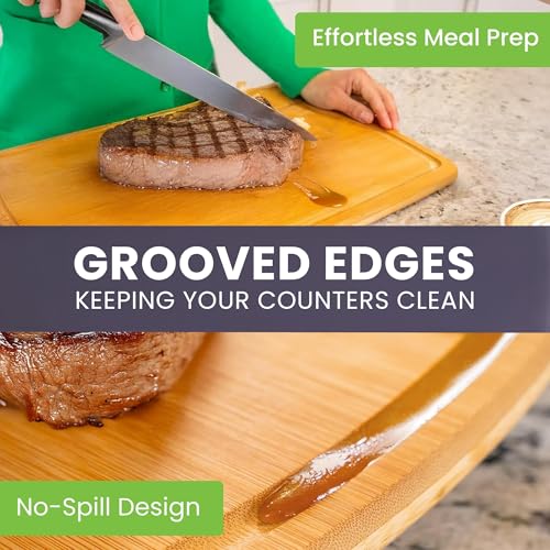 Extra Large Bamboo Cutting Board Set of 2 – Wood Cutting Boards for Kitchen with Glue-Free Surface™ & Juice Groove – Non-Toxic Wooden Chopping Boards, FSC-Certified, Durable Carving Boards - color: Glue-Free Surface - Round