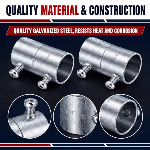 Gisafai 10 Pc 3/4 EMT Coupling Conduit Fittings Screw Coupling for 3/4 Inch Electrical Fittings Galvanized Steel EMT Conduit Screw Connector