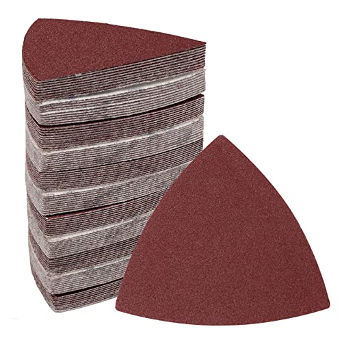 120 Pcs Triangle Sanding Pads, 180 Grits Detail Sander Sandpaper Hook and Loop Sanding Sheet,3-1/8"(80mm) Triangular Sandpaper for 3-1/8" Oscillating Multi Tool, No Holes - size: 180 Grit, style: No Hole