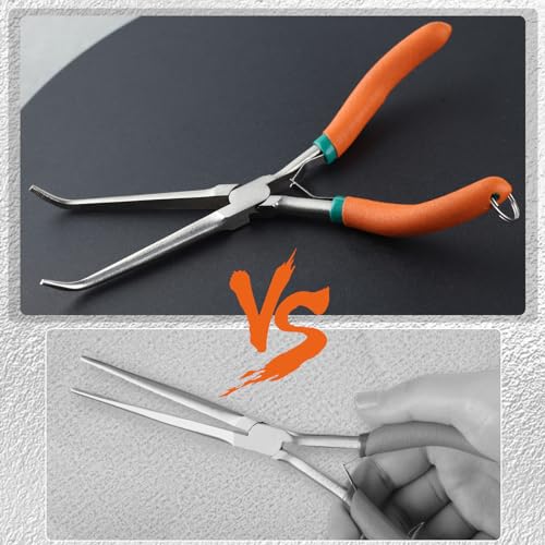 Long Needle Nose Pliers 7 Inches Extra Long Reach Bent Needle Nose Pliers with Serrated Jaw Lanyard Curved Handle Jewelry Pliers For Jewelry Making, Bending Wire and Small Object Gripping - style: Bend Nose