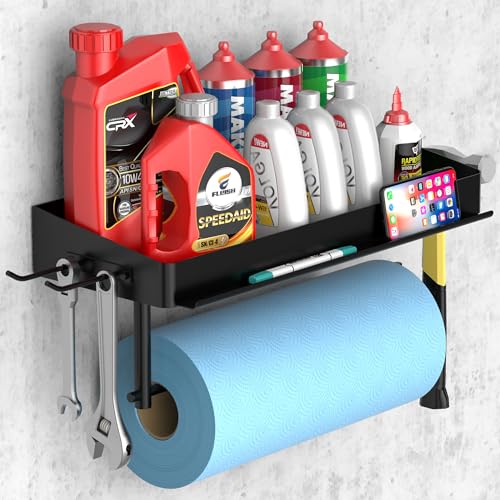 SUNTECH Garage Paper Towel Holder with Shelf, Wall-Mount (Black) - color: Black, size: 12.8-inch