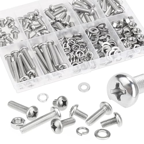 210pcs M5 Phillips Pan Head Machine Screws, Metric Screws Bolts Washers Nuts Kit, 304 Stainless Steel (M5 x 6mm / 8mm / 12mm / 16mm / 20mm / 25mm / 30mm) - size: M5, style: Phillips Pan Head
