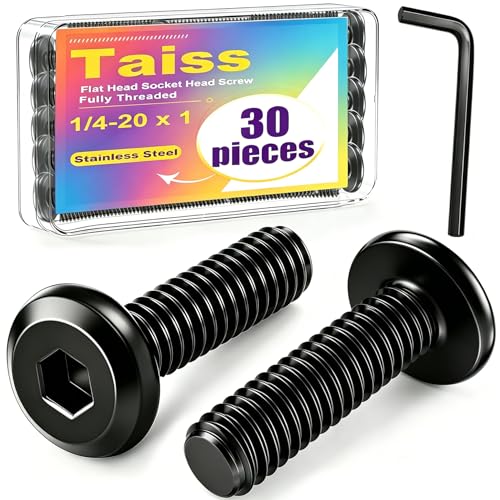 Taiss 30pcs 1/4-20 x 1 Flat Head Socket Head Screw,Furniture Bolts,Furniture Screws 304 Stainless Steel,1/4 Bolts Black Zinc Plated Fully Threaded,Countersunk Connector Screws with Hex Spanner - size: 30PCS 1/4-20x1"