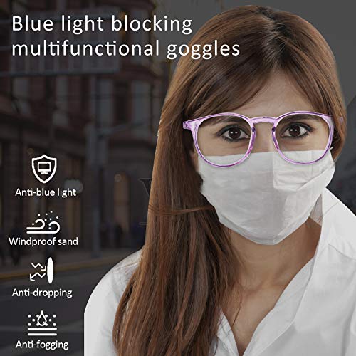 2 Pairs Anti Fog Safety Goggles Protective Glasses Blue Light Blocking Eyeglasses for Men Women - color: Round Purple+tortoise
