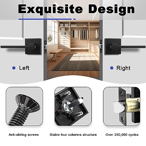 Orger 5 Pack Black Passage Door Handle Interior for Hallway and Closet, Square Non-Locking Lever Set Keyless, Reversible for Right & Left Side Doors Modern Style - color: Black, size: Passage