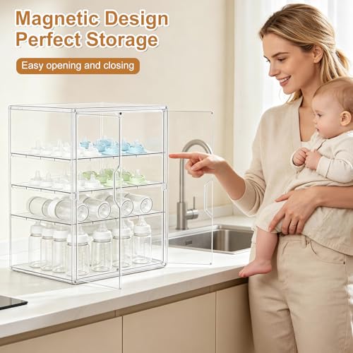 ERTIUANIO Baby Bottle Organizer for Countertop Cabinet Storage - size: X-Large, style: 4-Tier Double-Door