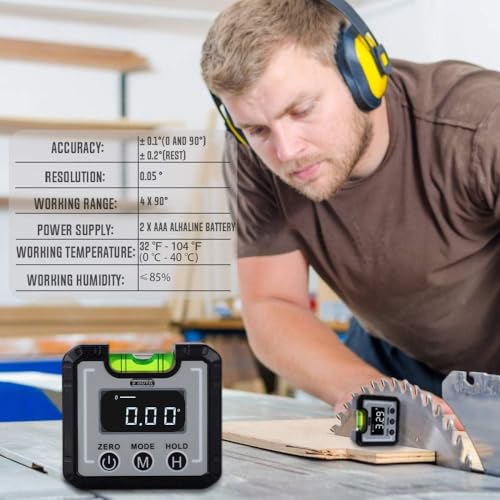 Digital Angle Finder Magnetic & Level Bubble Vial 4 X 90°Angle Gauge Inclinometer, Mini Level Bevel Gauge Protractor for Woodworking, Building, Table Saw, Vertical Wall (white) - color: White