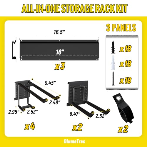 Garage Tool Organizer Wall Mount, 48" Heavy-Duty Metal Wall Organizer, 3 Rails with 6 Adjustable Hooks, Garden Storage Rack for Organization Sturdy Tool Hanging Holder for Shovel Shed Yard - size: 48" 3 panels & 6 hooks
