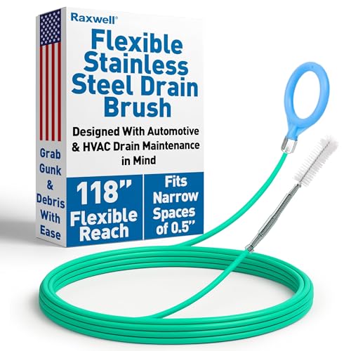 Raxwell Auto Sunroof Drain Cleaning Tool - 118 Inch Flexible Drain Brush with Coated Wire, Firm Bristle and Loop Handle - Water Snake for AC Lines, Dishwasher and Appliance Tubing