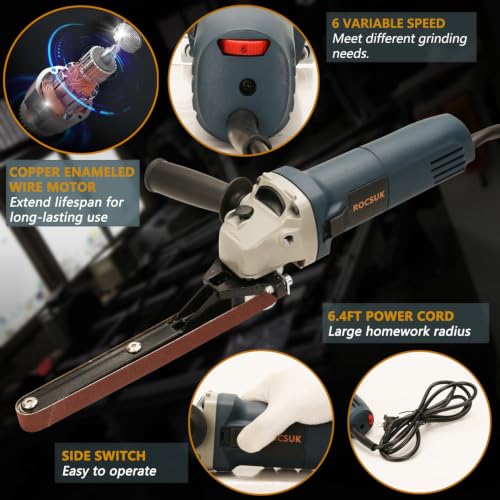 1000W High Power Detail Bandfile Belt Sander with 6 Variable Speed, 3/4"x20.5" Finger Belt Sander for Grinding and Polishing Wood, Paint, Metal Rust Move,welding Spot and DIY.