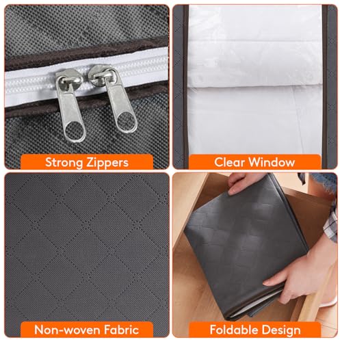 Lifewit 6 Pack 100L Clothes Storage Bins with Lids, Foldable Blanket Storage Bags with Zippers, Clear Window and Reinforced Handles, Closet and Organization for Clothing, Sweater, Comforter, Bedding - size: 100L