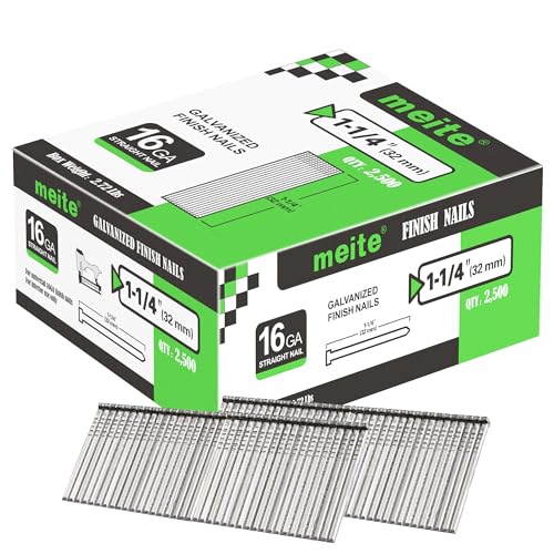 meite 16 Gauge Finish Nails 1-1/4 Inch Galvanized Straight T-Nails 2,500 PCS - size: 1-1/4" Length