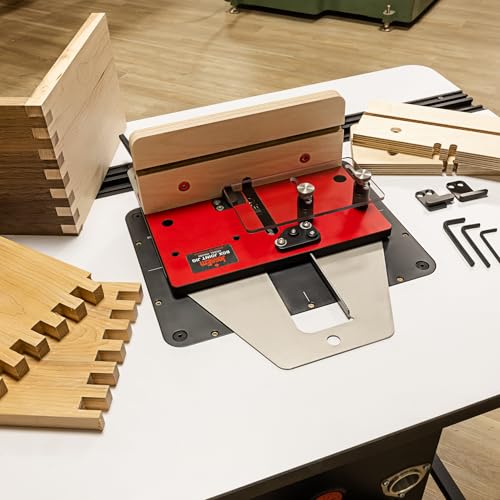 JessEm 06300 Box Joint & Finger Joint Jig for Router Tables, 3 Key Sizes | 1/4", 3/8" and 1/2" aluminum indexing keys with bearing-glide sled