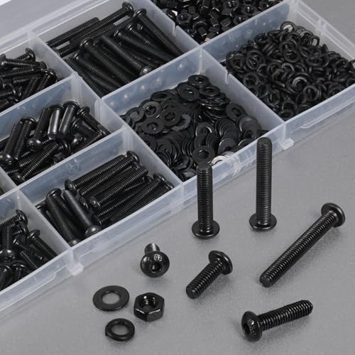 VGBUY 580Pcs M4 Screw Kit, Black M4 Screws Bolts, 6/8/12/16/20/25/30mm Metric Button Head Cap Screw Assortment Kit with Washer Nuts,10.9 Grade - size: M4x6/8/12/16/20/25/30mm, style: Button Head