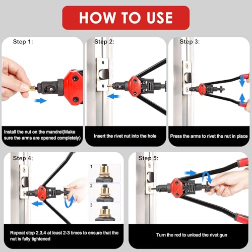 WETOLS Rivet Nut Tool Kit, 16'' Rivnut Tool with 11 Metric and SAE Mandrels - size: 16" rivet nut tool with 11 mandrels