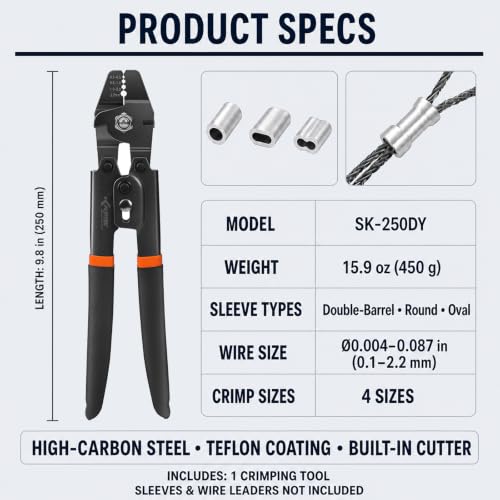 KF CPTEC Fishing Crimping Pliers, 0.1-2.2mm Wire Rope Swager with Cutter