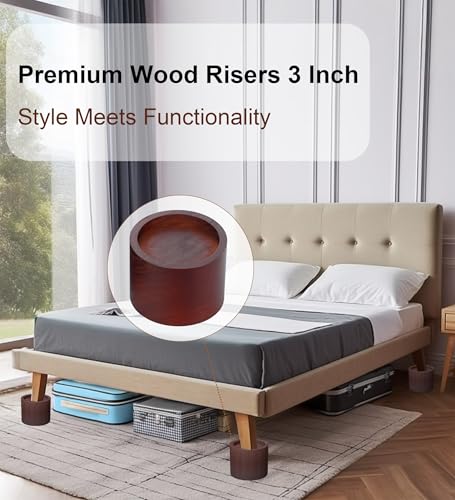 Lufia Solid Pine Wood Bed Risers 3 Inch Lift, Durable Furniture Risers for Beds, Sofas, Desks - Stylish Design, Easy Install, 2,000 Lbs Capacity (3 Inch) - size: 3 Inch