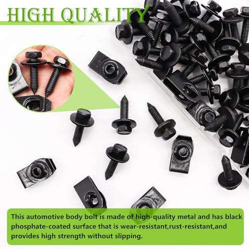 mxuteuk M8-1.25 U-Nut Clips & Hex Head Automotive Body Fender Bolts Kit,for Most Cars Fender,Engine Undertray Cover, Engine Cover & Bumper Fender Liner - color: Black-M8-1.25