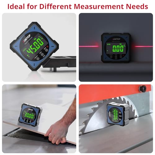 XUNTOP USB Charging Digital Level Box Angle Finder with Laser (Class 2, <1mW Output), 4-Side Strong Magnetic Angle Gauge IP54 Waterproof Inclinometer Level, Saving Effort Hanging Decorations-Blue