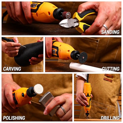 Rotary Tool Kit:DEKOPRO 1.4-Amp Power Hand Rotary Tools with 6 Variable Speed, 127pcs Accessories, 8000~35000RPM Electric Grinder Drill Machine Set with Flex Shaft for Carving, Cutting, Sanding Yellow - color: Yellow
