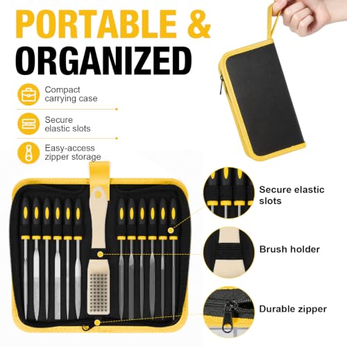 13PC Needle File Set,Small File Set,Needle Files for Metal File Set - color: 13PCS Needle File (Black+Yellow)