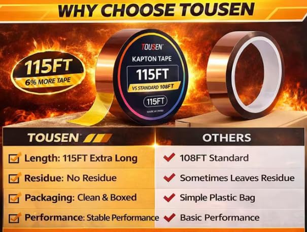 High Temperature Tape, Heat Transfer Tape for Heat Press & Sublimation, Heat Resistant Polyimide Tape, 10mm x 115FT (35m) x 2 Rolls for Electronics, Masking, Soldering & Insulation - size: 10MM×115FT×2R