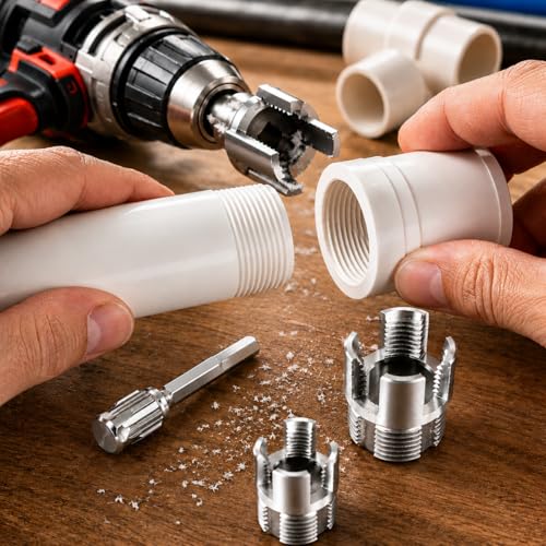 3PCS PVC Pipe Threader Kit – Dual Internal & External Thread Cutting Tool for 1/2", 3/4", 1" Pipes – Premium Carbon Steel, Drill Compatible, DIY Plumbing & Water Pipe Repairs
